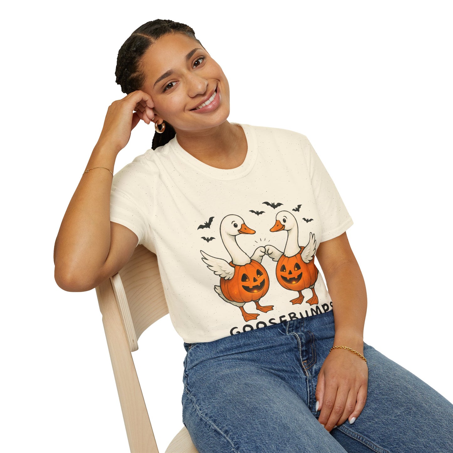 Goose Bumps Unisex T-Shirt - Two Geese Pumpkins Halloween Design