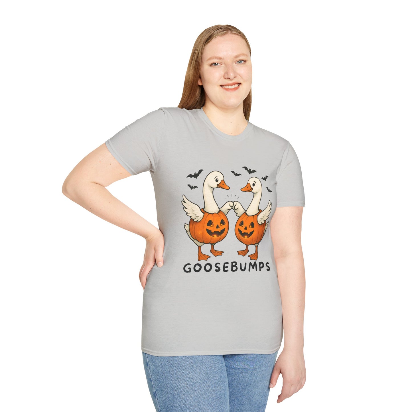 Goose Bumps Unisex T-Shirt - Two Geese Pumpkins Halloween Design