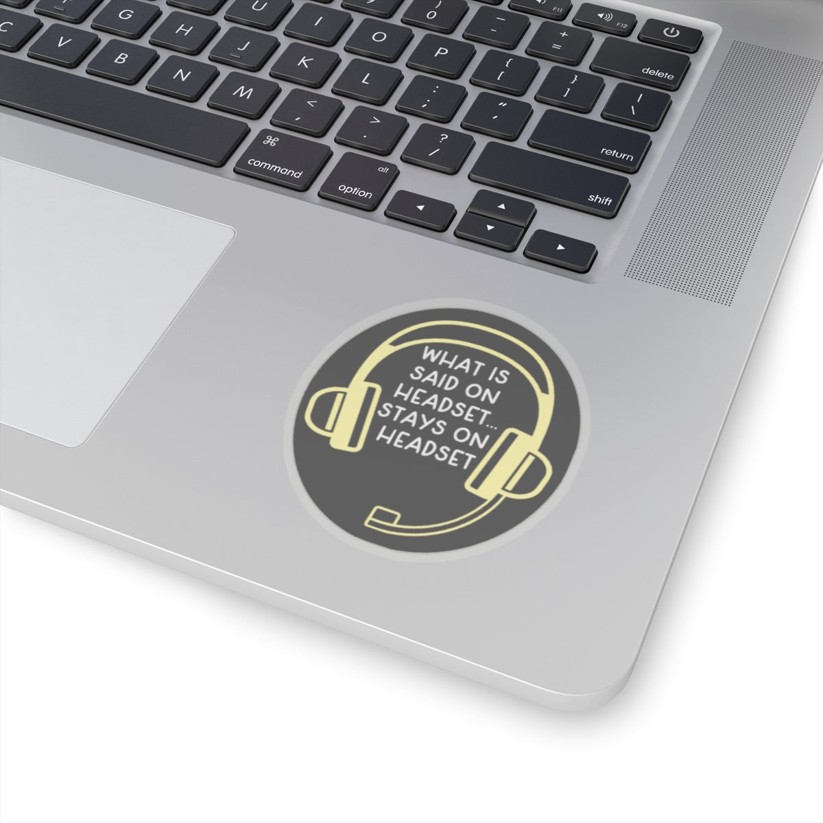 Funny Theatre Kiss-Cut Stickers - What is said on headset, stay on headset