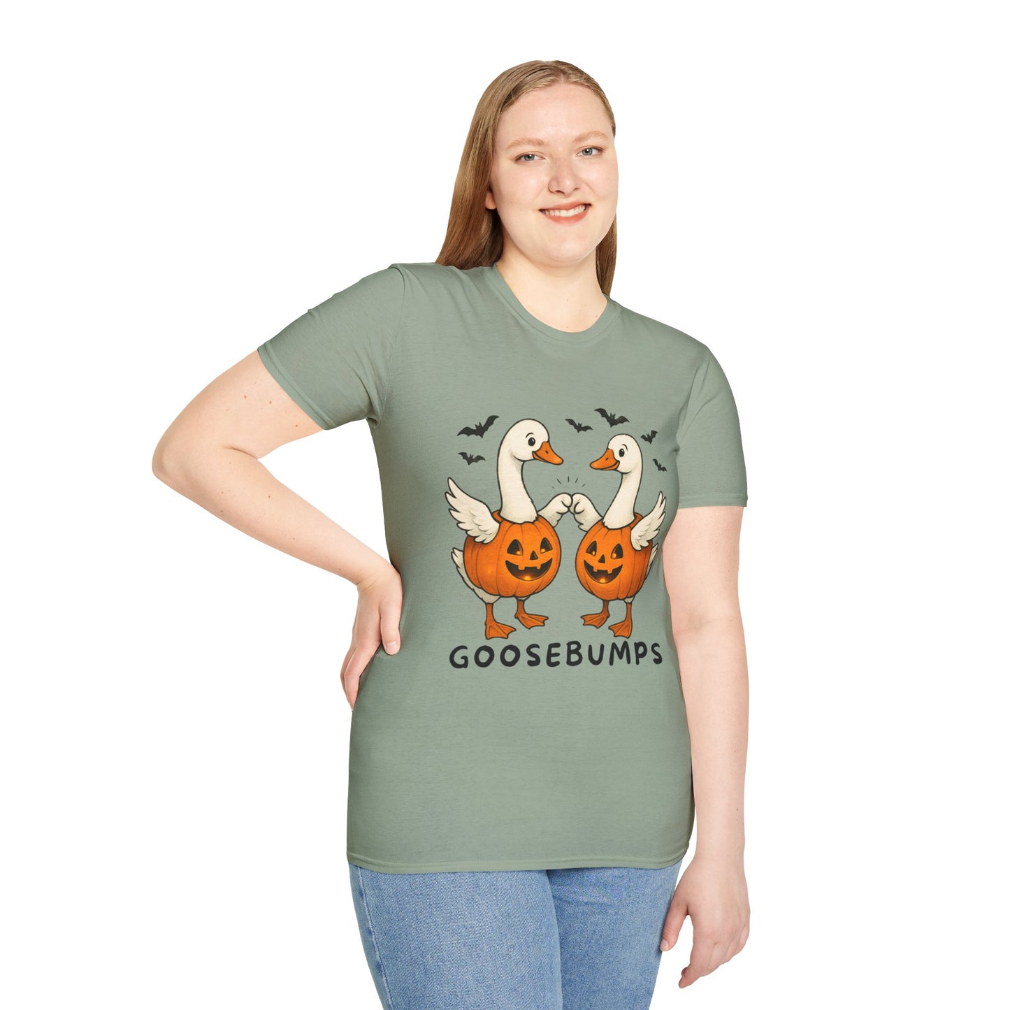 Goose Bumps Unisex T-Shirt - Two Geese Pumpkins Halloween Design