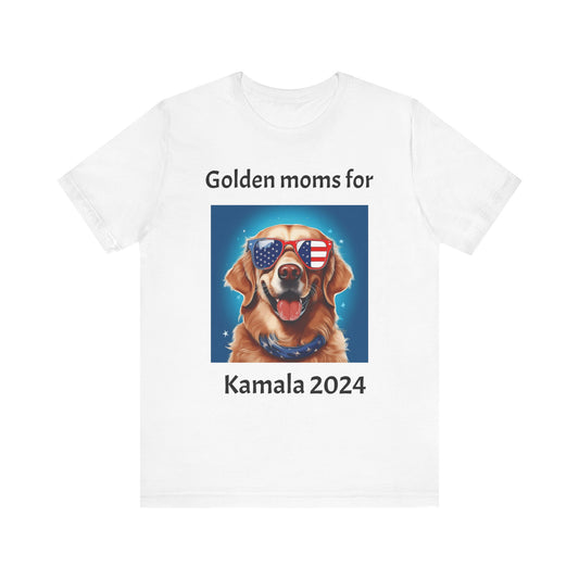 Golden Retriever Moms for Kamala Harris Unisex Tee, Dog Sunglasses Shirt, Political Animal Apparel, Patriotic Pet Lover Top, Campaign