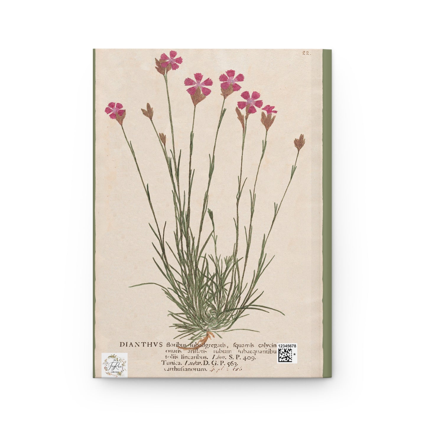 Botanical Dianthus Flower Hardcover Journal Matte - Vintage Botany Plate Gift, Notebooks, Sketchbook, Writing Journal, Stationery Set,