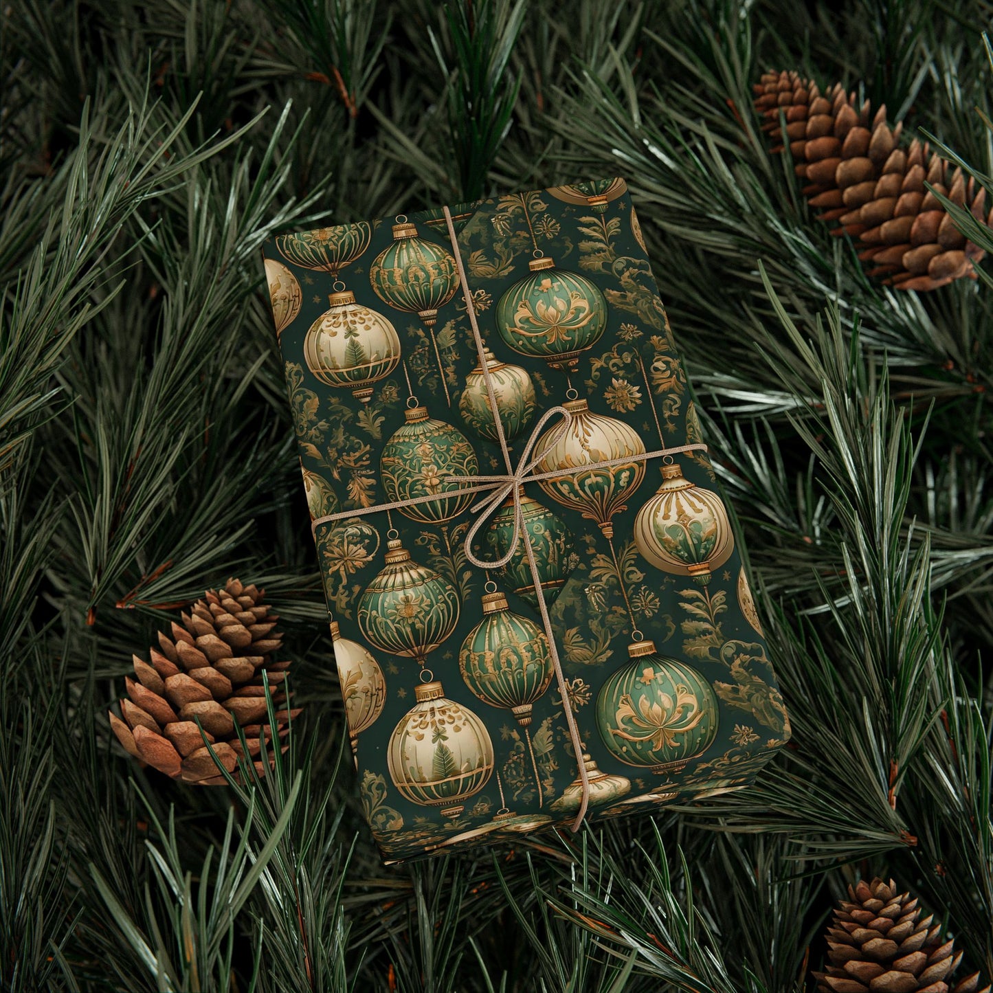 Wrapping Paper - Luxurious Green and Gold Antique Ornament