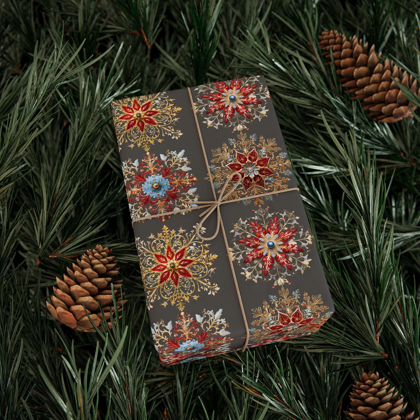 Wrapping Paper - Dark Elegant Baroque Snowflake Design