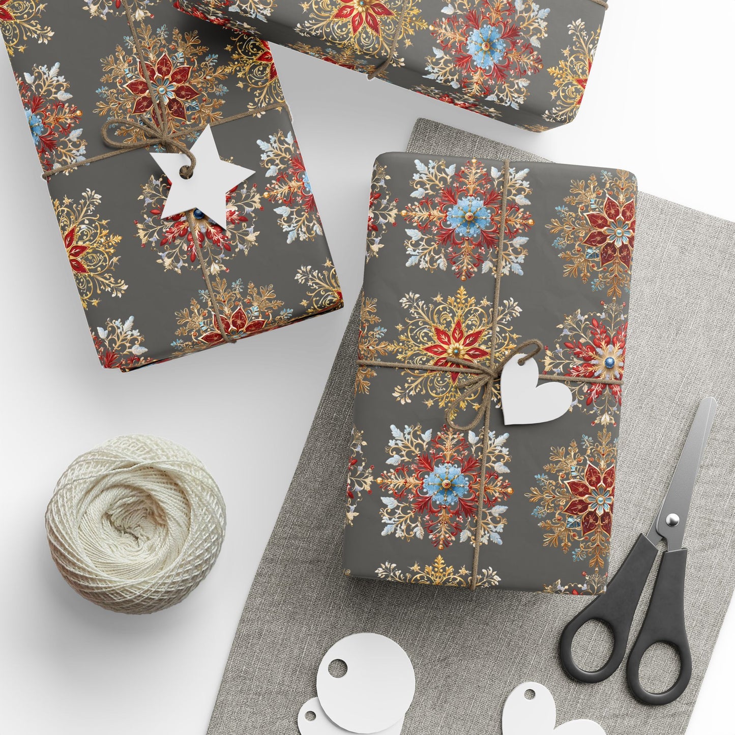 Wrapping Paper - Dark Elegant Baroque Snowflake Design