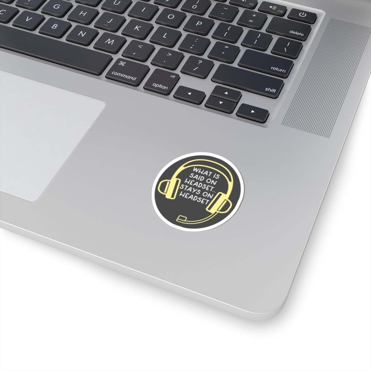 Funny Theatre Kiss-Cut Stickers - What is said on headset, stay on headset