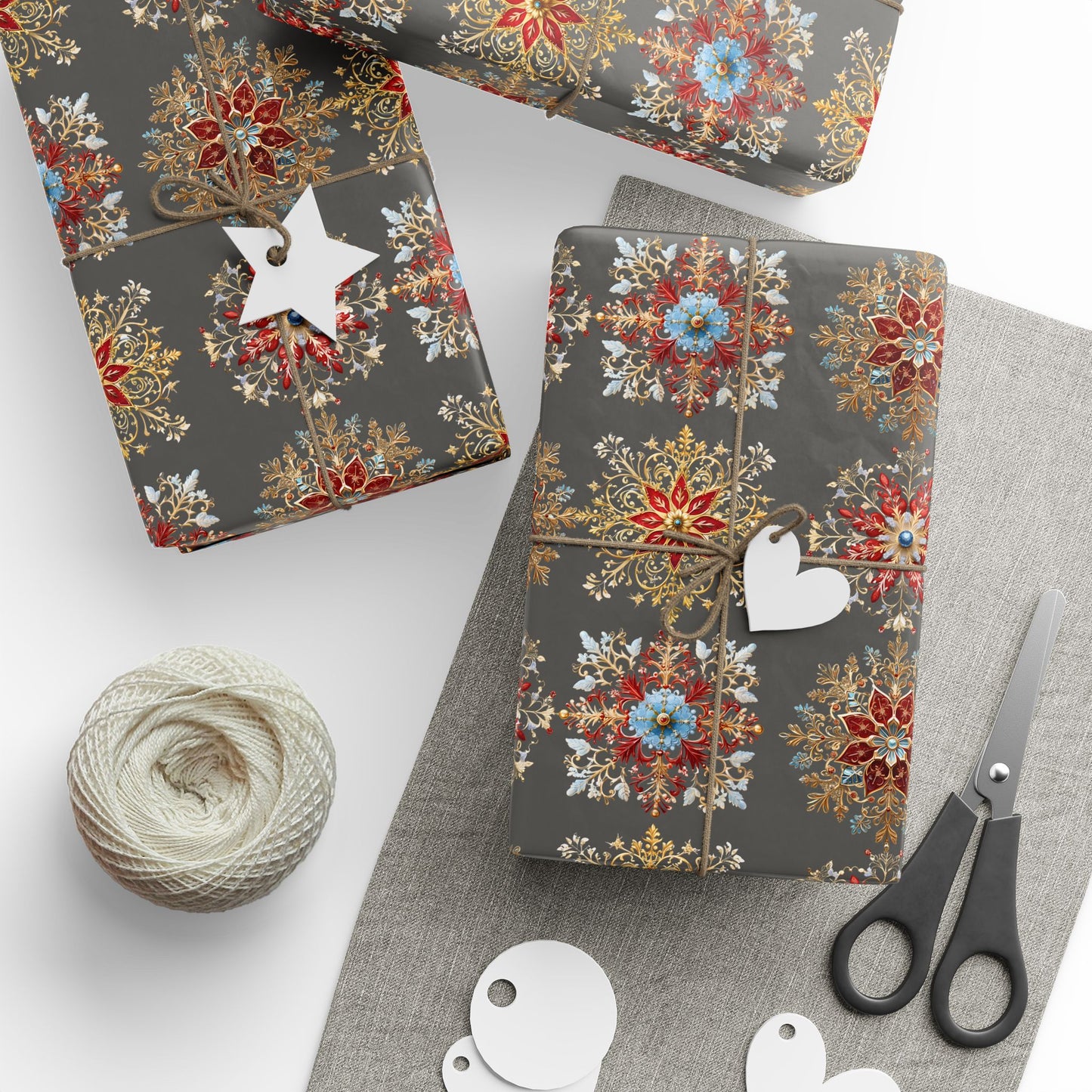 Wrapping Paper - Dark Elegant Baroque Snowflake Design