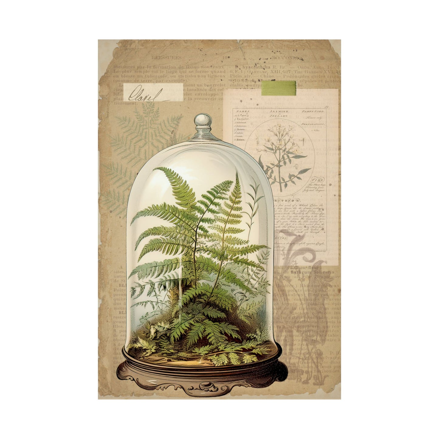 Vintage Fern Collage Matte Posters