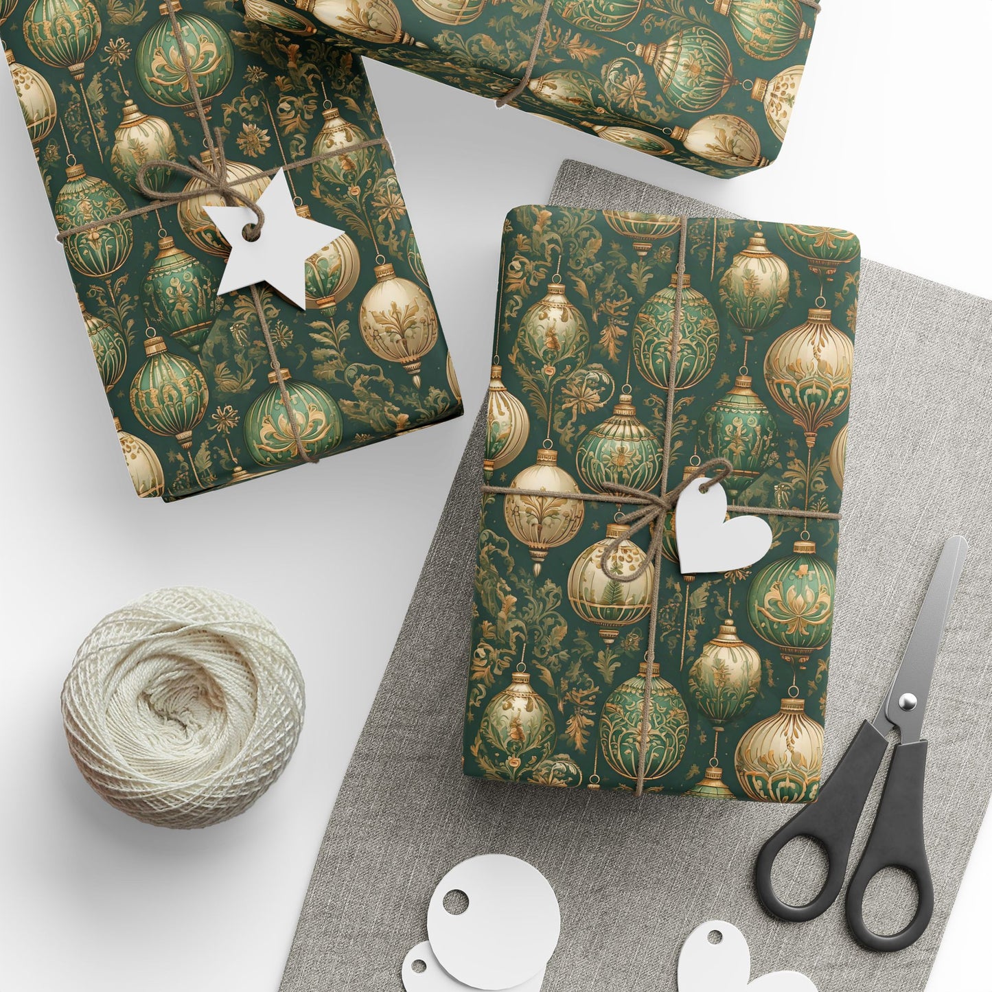 Wrapping Paper - Luxurious Green and Gold Antique Ornament