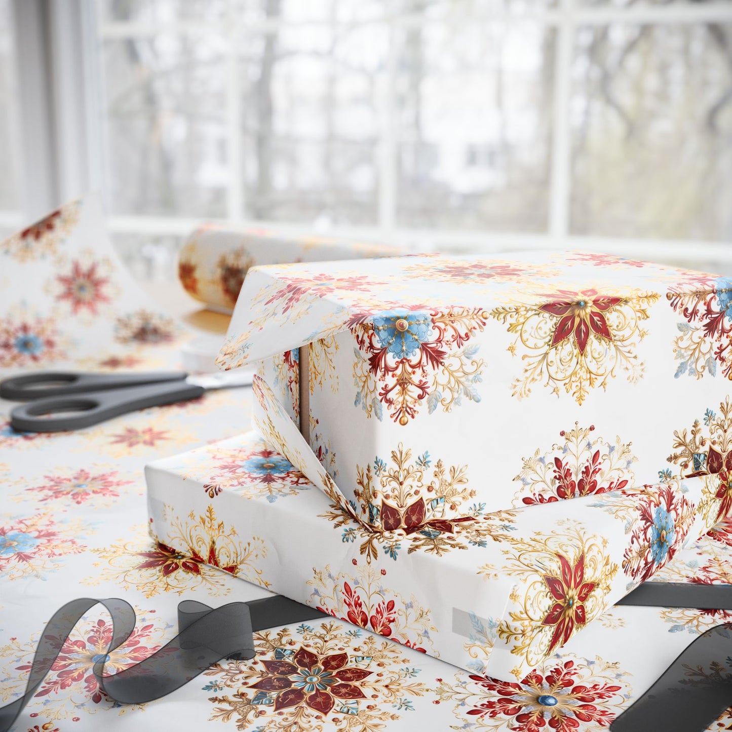 Wrapping Paper - Elegant Baroque Snowflake Design