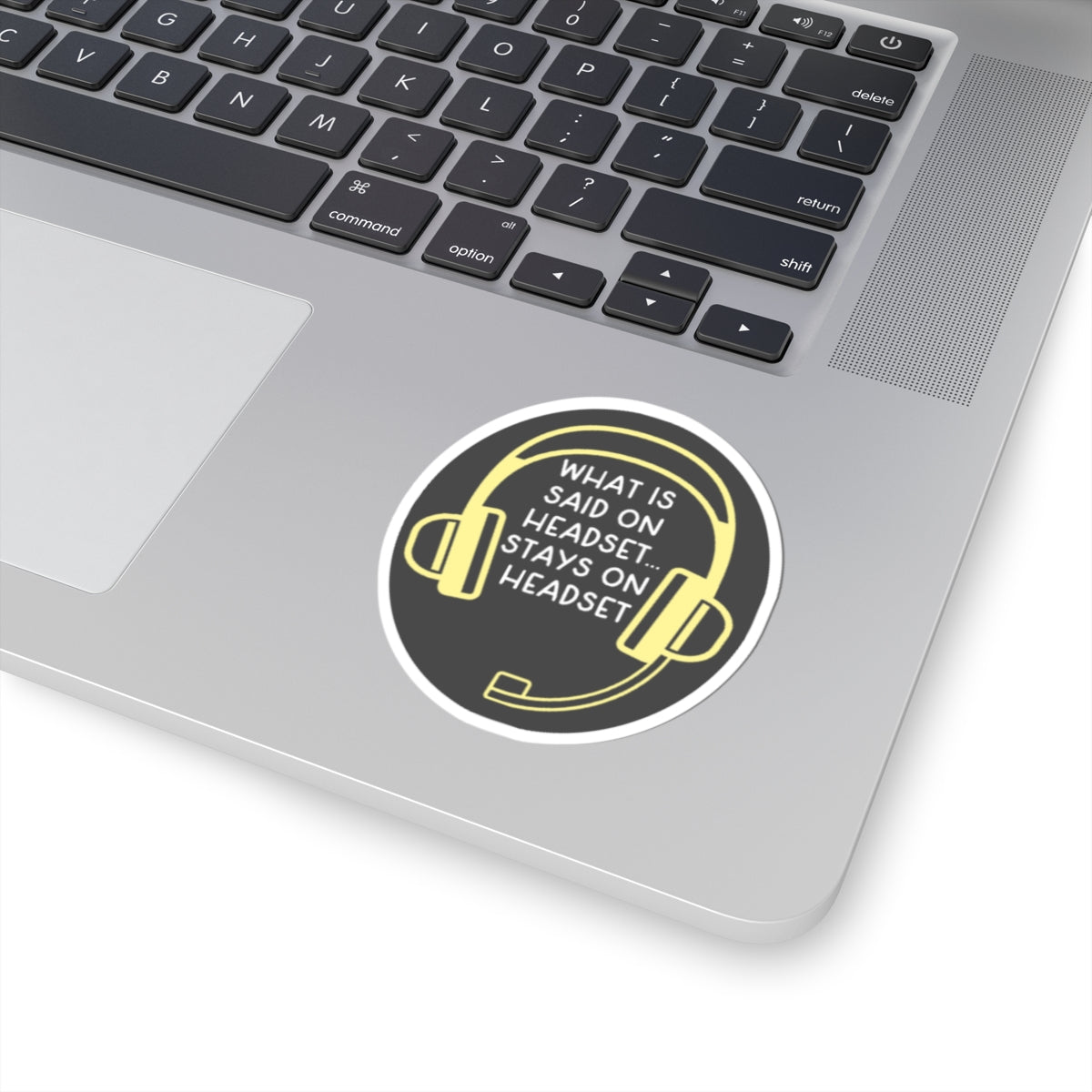 Funny Theatre Kiss-Cut Stickers - What is said on headset, stay on headset