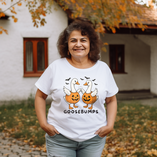 Goose Bumps Unisex T-Shirt - Two Geese Pumpkins Halloween Design