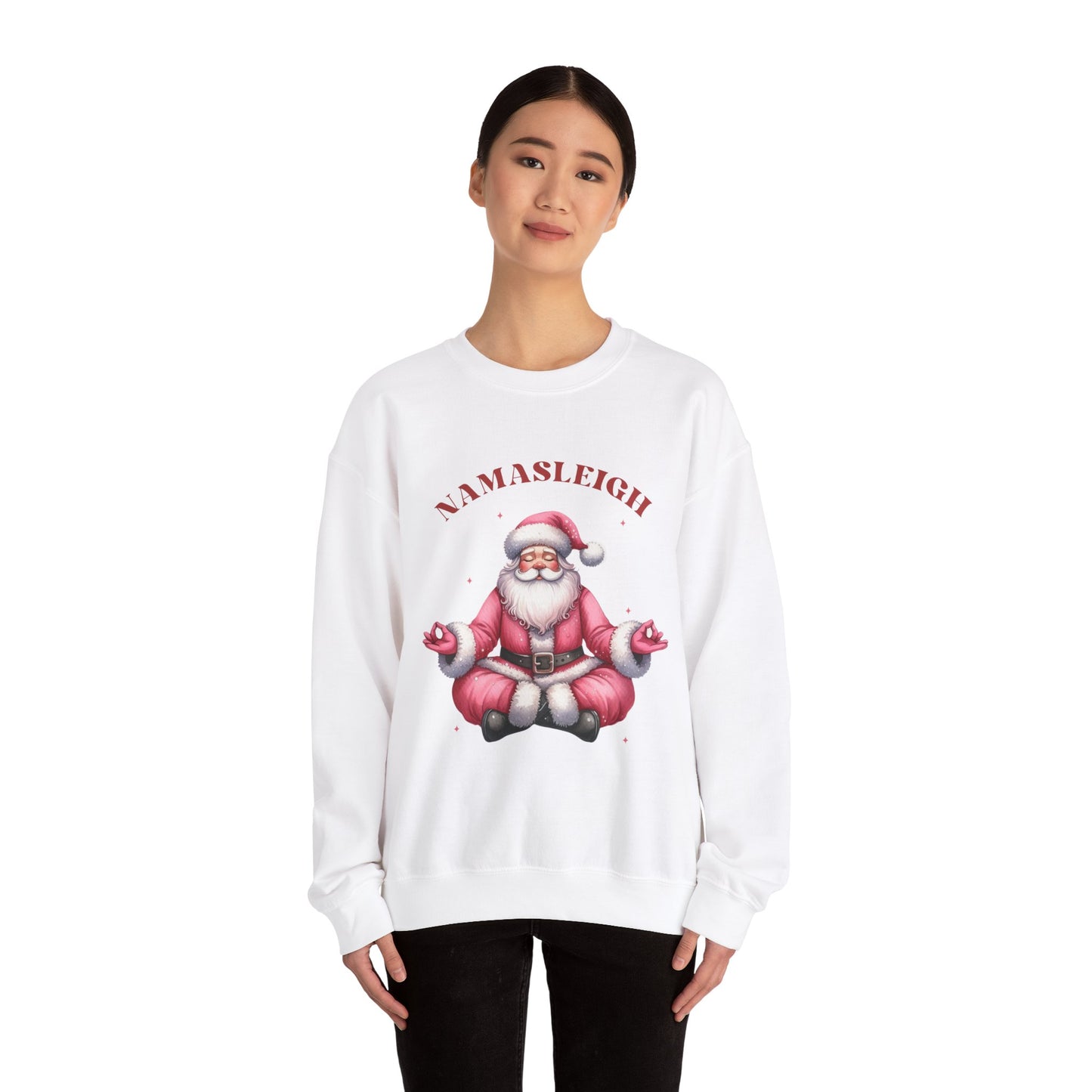 Santa Namasleigh Unisex Sweatshirt, Christmas Crewneck Jumper, Funny Holiday Santa Meditation Pullover, Festive Xmas Gift, Winter Apparel,