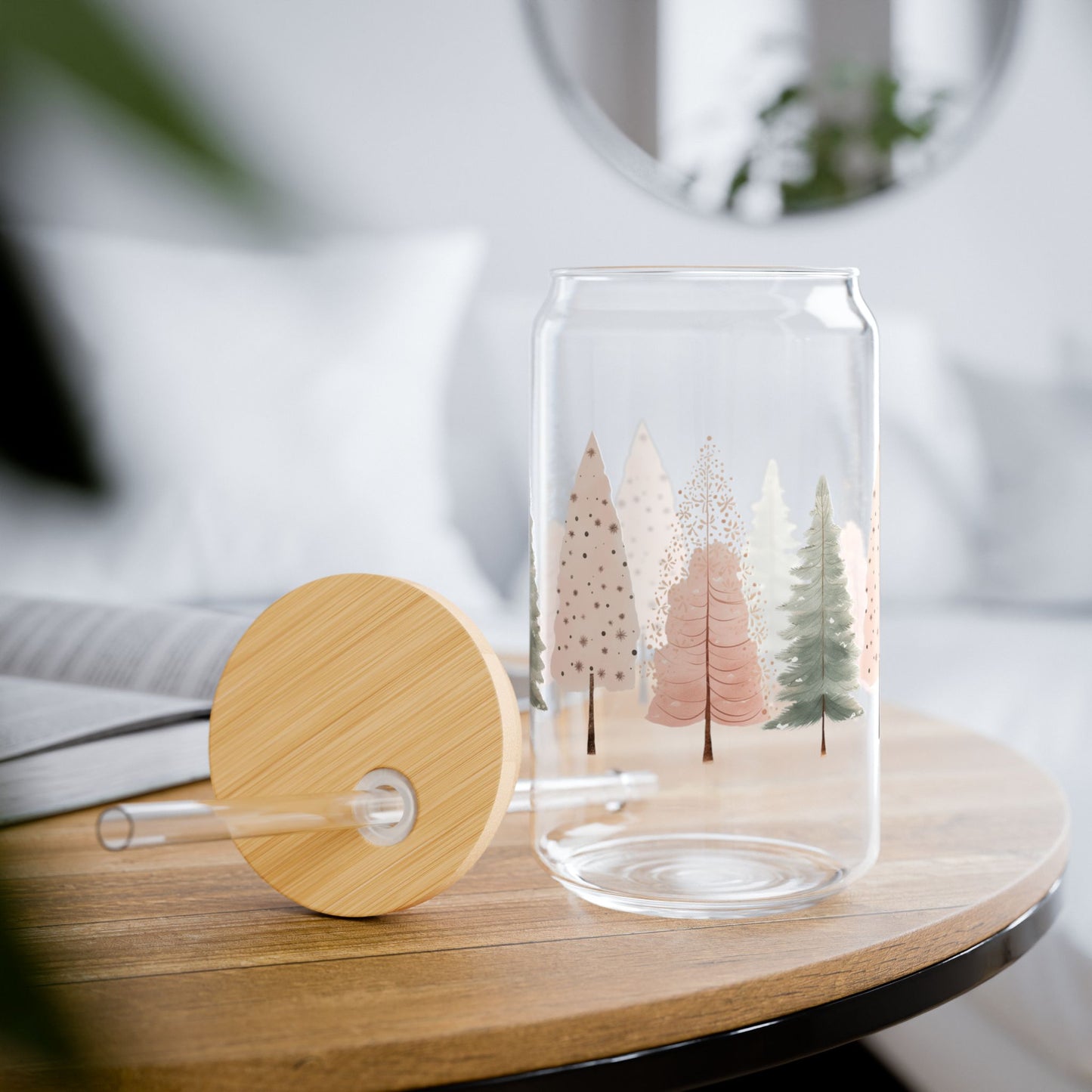 Green and pink hygge trees Sipper Glass