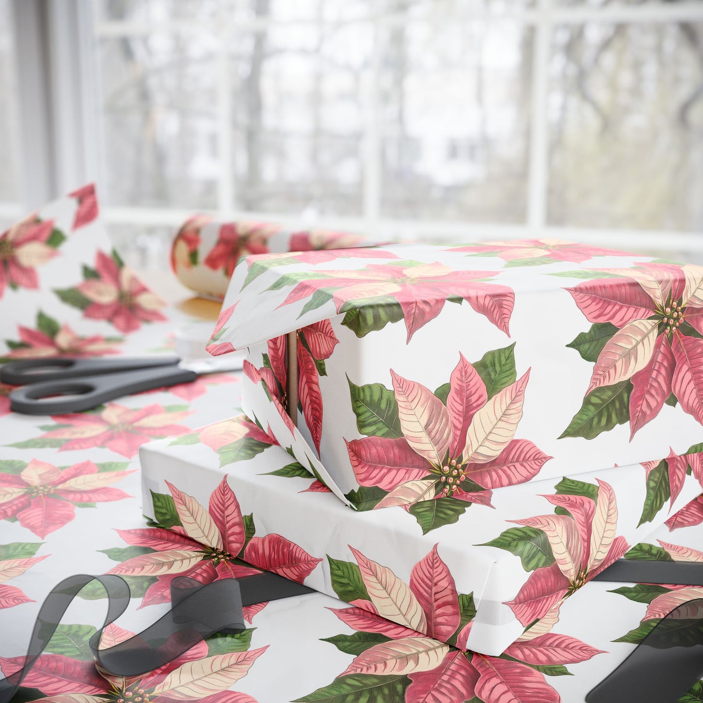 Pink Poinsettia Christmas Wrapping Paper