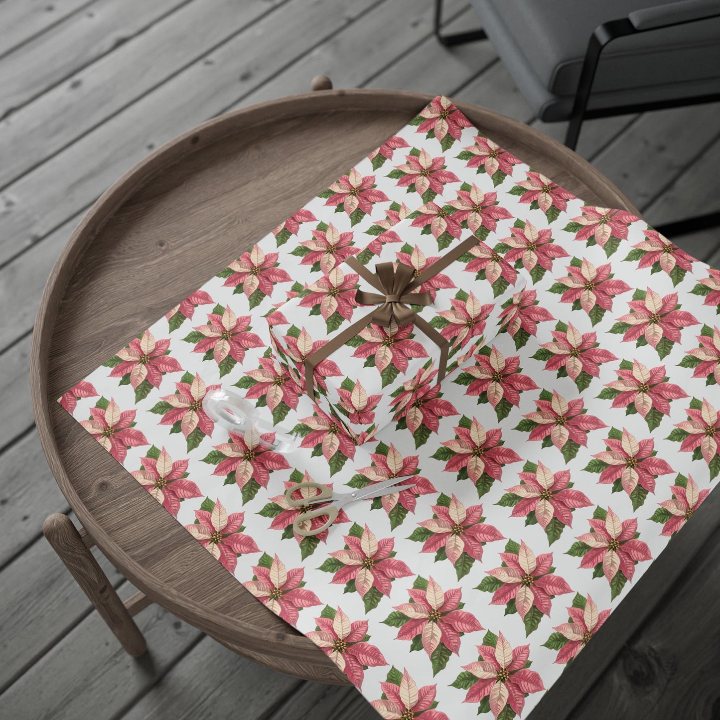 Pink Poinsettia Christmas Wrapping Paper