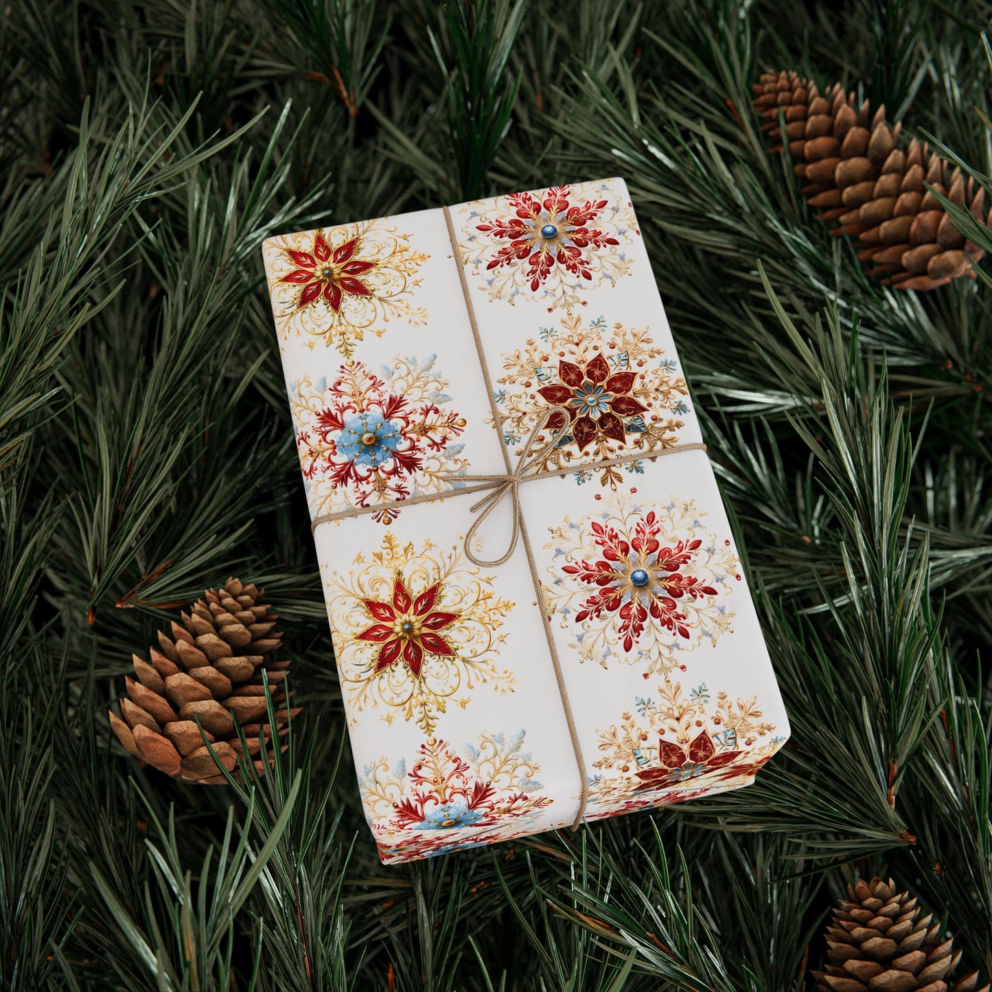 Wrapping Paper - Elegant Baroque Snowflake Design