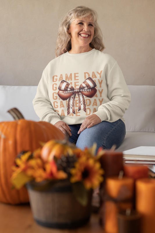 Game Day Bows Football Sweatshirt, Sporty Fan Apparel, Team Spirit Jumper, Athletic Fanwear, Unisex Crewneck, Game Day Outfit